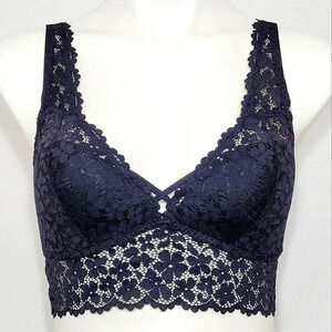 LARGE Jezebel 17139 Maeve High Apex‎ Wirefree Bralette w/Fixed Cup Black NWT